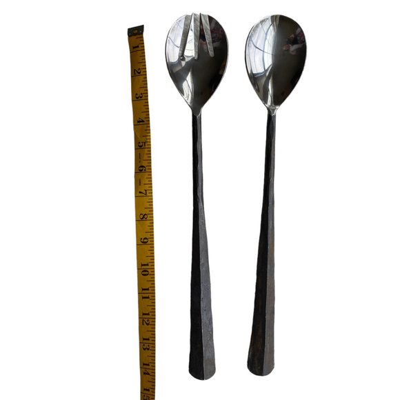 Vintage Hand Forged Rustic Primitive Salad Tongs Spoon Fork Serving Utensils - Picture 12 of 16